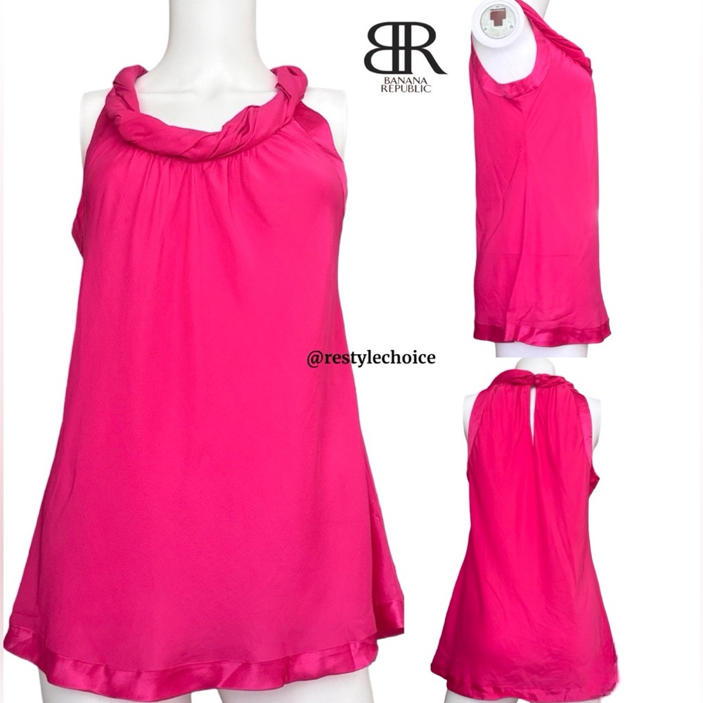 banana republic raspberry Pink Satin Silk Cami sl twist nk petite M